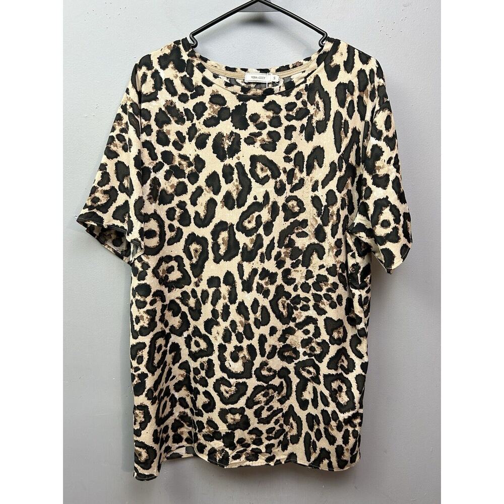 Vera & Lucy Animal Print Oversized Shirt Dress Womens‎ Small Lightweight Boxy